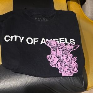 PacSun Black Tee with Pink Angel Graphic